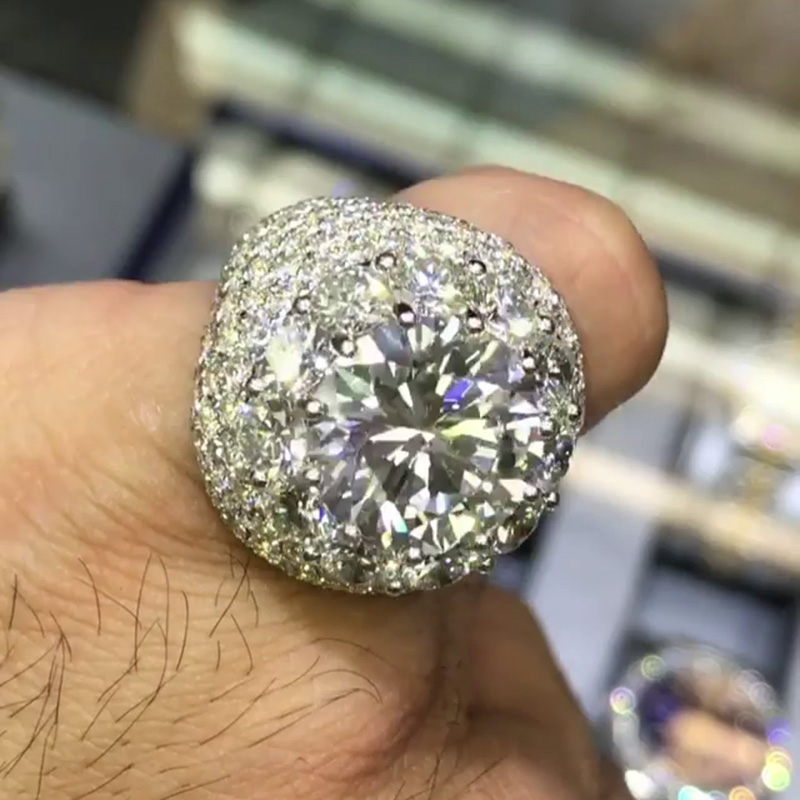 7ct Round Cut White Sapphire Halo Paved Men's Engagement Ring