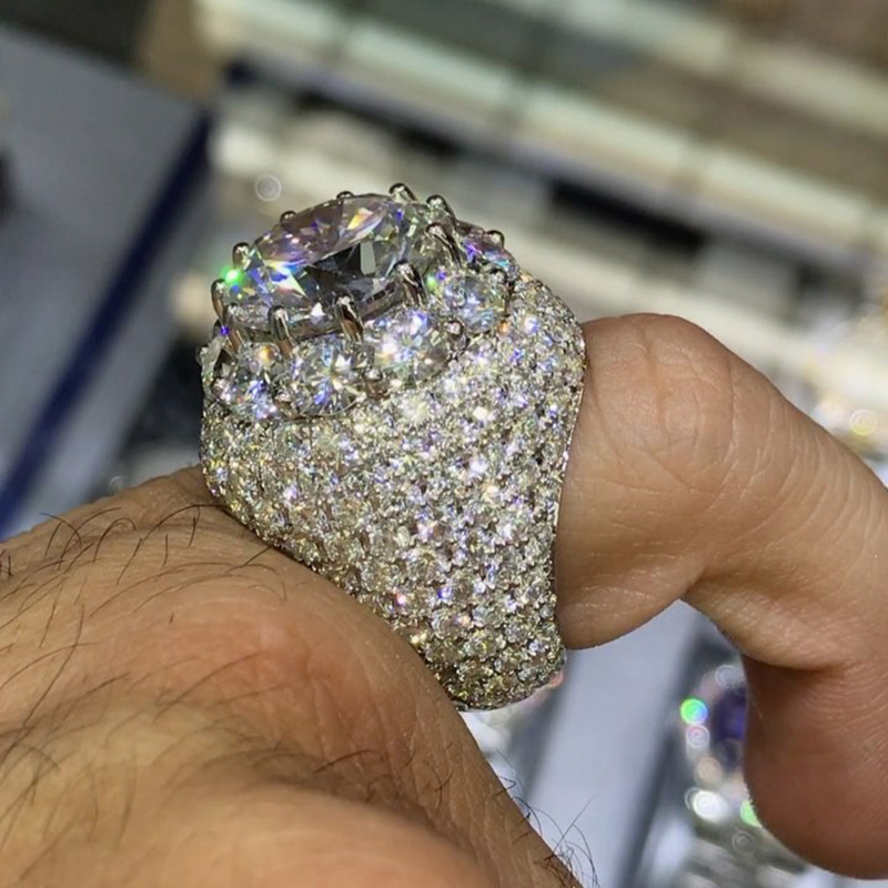 7ct Round Cut White Sapphire Halo Paved Men's Engagement Ring