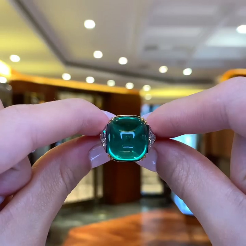 22.8ct Cabochon Colombian Emerald Two-Tone Engagement Ring