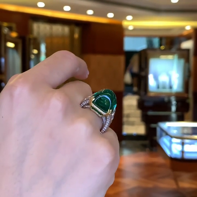 22.8ct Cabochon Colombian Emerald Two-Tone Engagement Ring