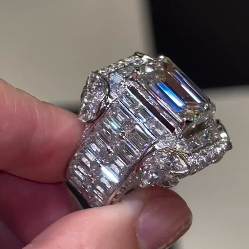 15ct Emerald Cut White Sapphire Eternity Band Handmade Men's Ring