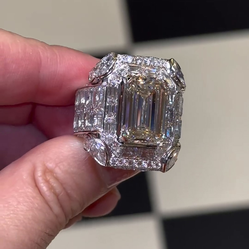 15ct Emerald Cut White Sapphire Eternity Band Handmade Men's Ring