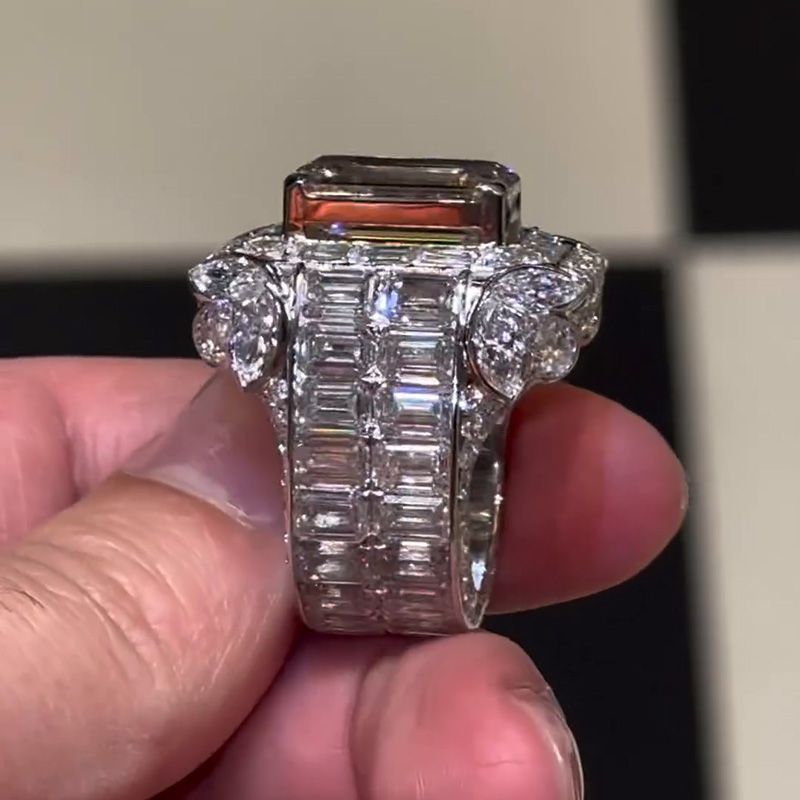 15ct Emerald Cut White Sapphire Eternity Band Handmade Men's Ring