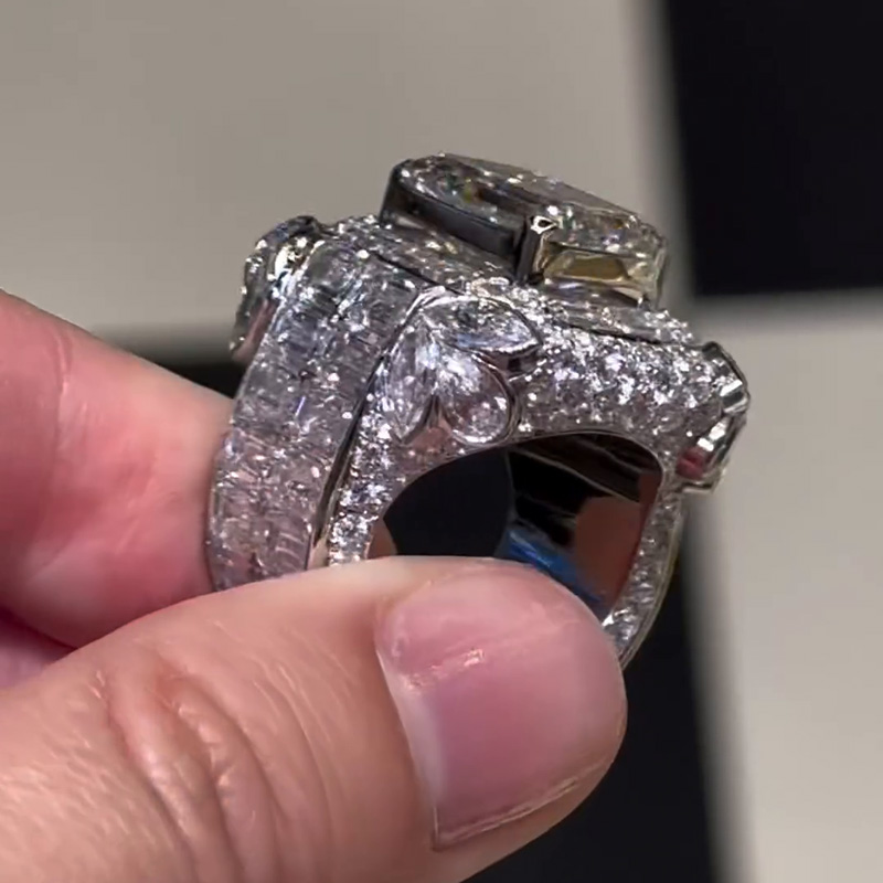 15ct Emerald Cut White Sapphire Eternity Band Handmade Men's Ring