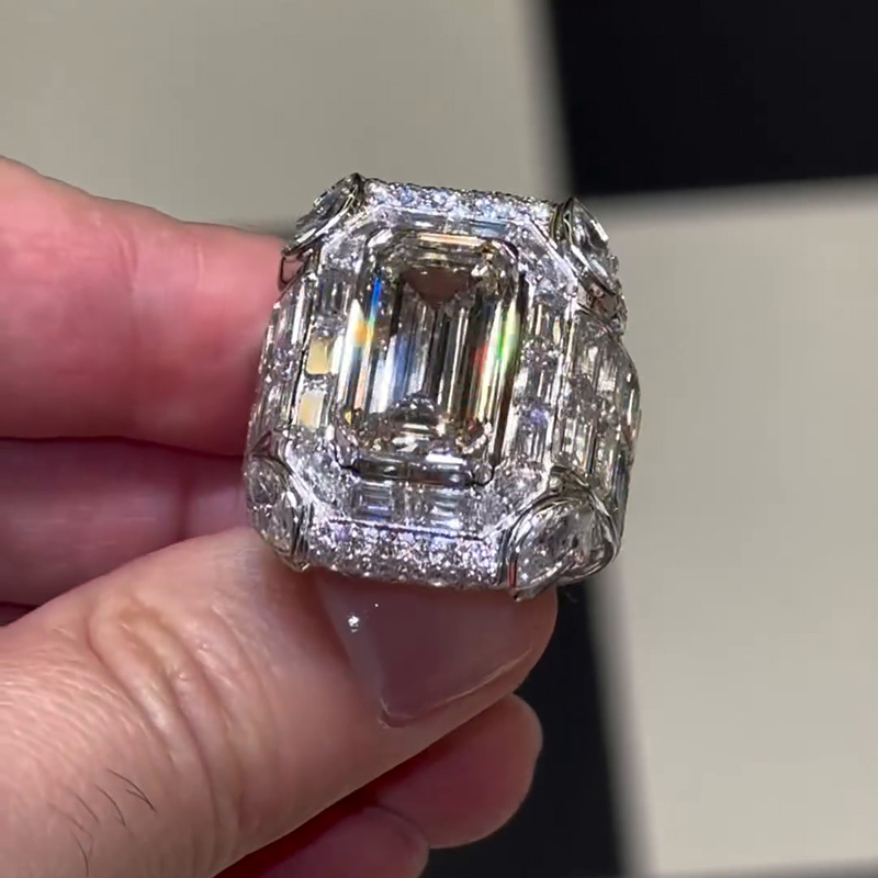 15ct Emerald Cut White Sapphire Eternity Band Handmade Men's Ring