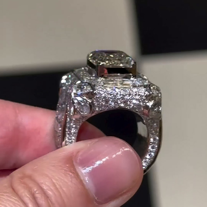 15ct Emerald Cut White Sapphire Eternity Band Handmade Men's Ring