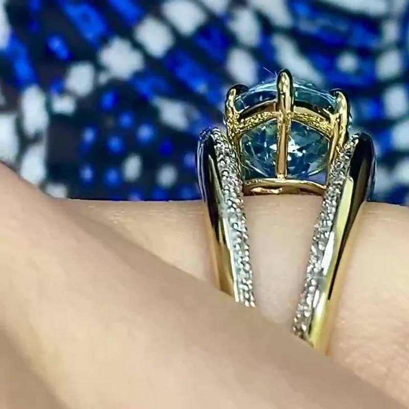 9ct Marquise Cut Aquamarine With Pavé White Sapphires  Robin’s Egg Two Tone Cocktail Ring