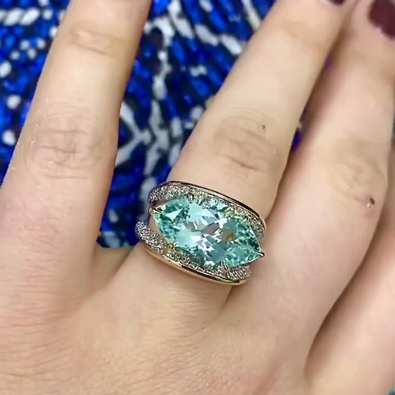 9ct Marquise Cut Aquamarine With Pavé White Sapphires  Robin’s Egg Two Tone Cocktail Ring