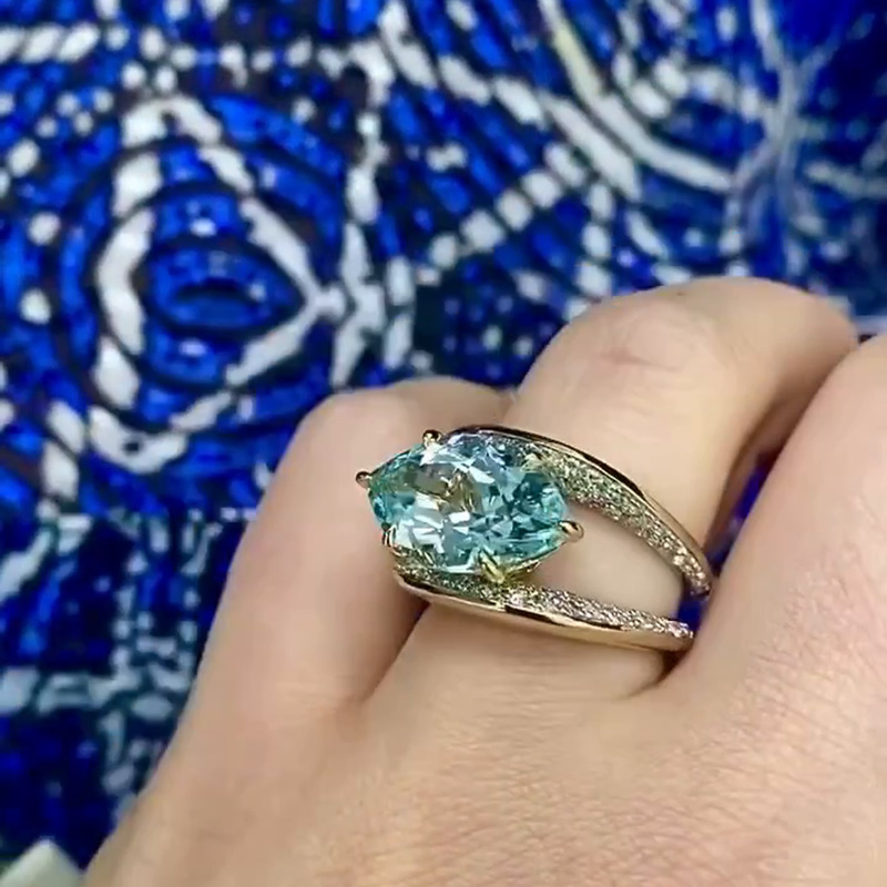 9ct Marquise Cut Aquamarine With Pavé White Sapphires  Robin’s Egg Two Tone Cocktail Ring