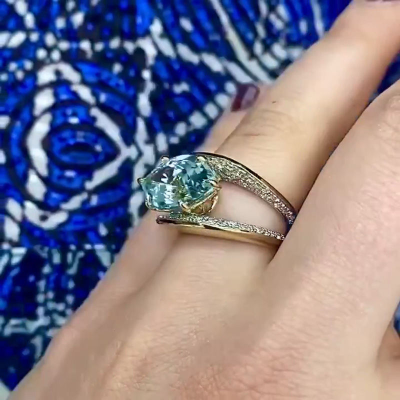 9ct Marquise Cut Aquamarine With Pavé White Sapphires  Robin’s Egg Two Tone Cocktail Ring