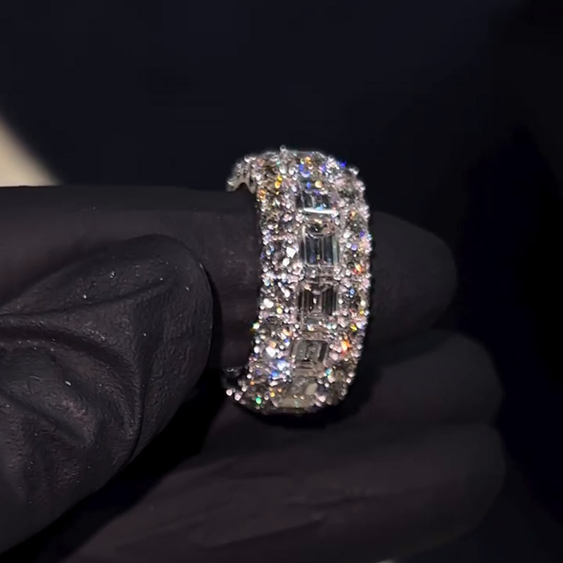 Emerald And Round Cut White Moissanite Eternity Mens Wedding Ring