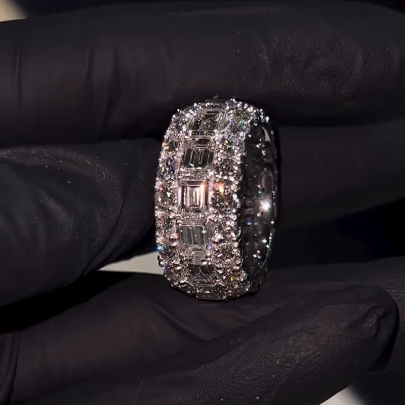 Emerald & Round Cut White Sapphire Eternity Men’s Wedding Ring