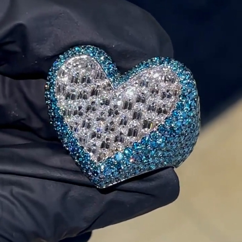 Emerald Cut White Sapphire With Paved Round Cut Blue Sapphires Handmade Men's Ring