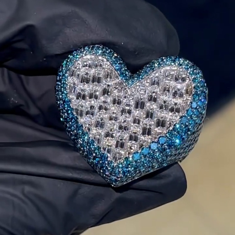 Emerald Cut White Sapphire With Paved Round Cut Blue Sapphires Handmade Men's Ring