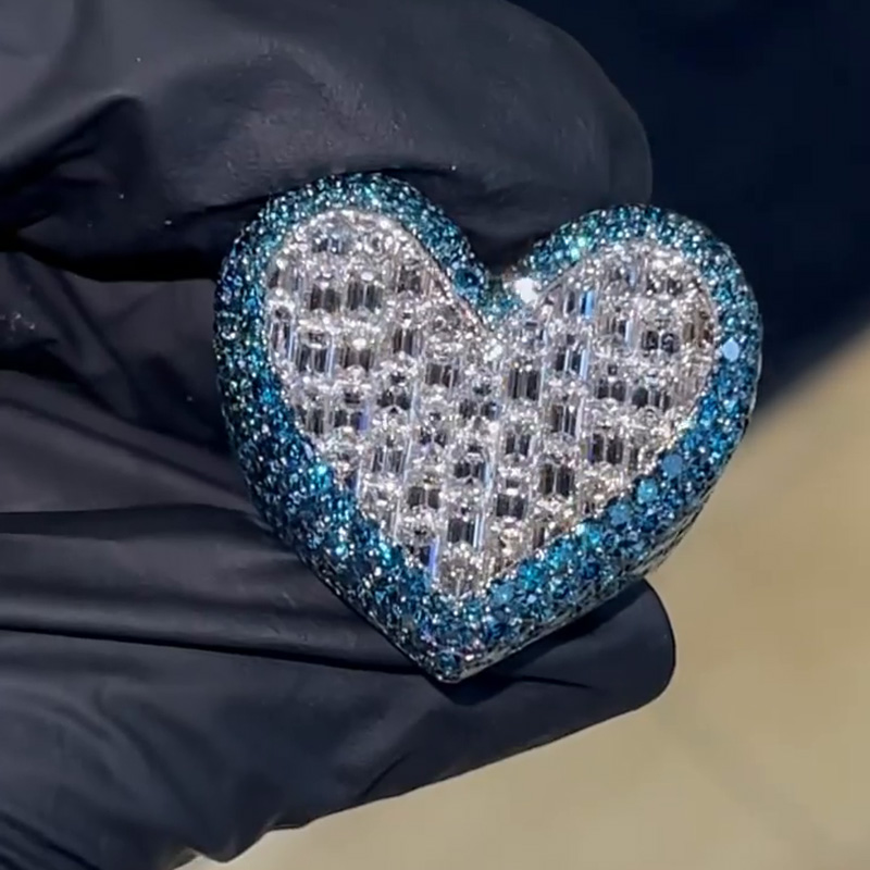 Emerald Cut White Sapphire With Paved Round Cut Blue Sapphires Handmade Men's Ring