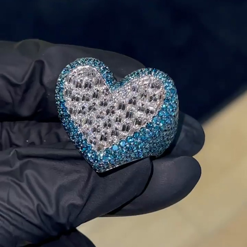 Emerald Cut White Sapphire With Paved Round Cut Blue Sapphires Handmade Men's Ring