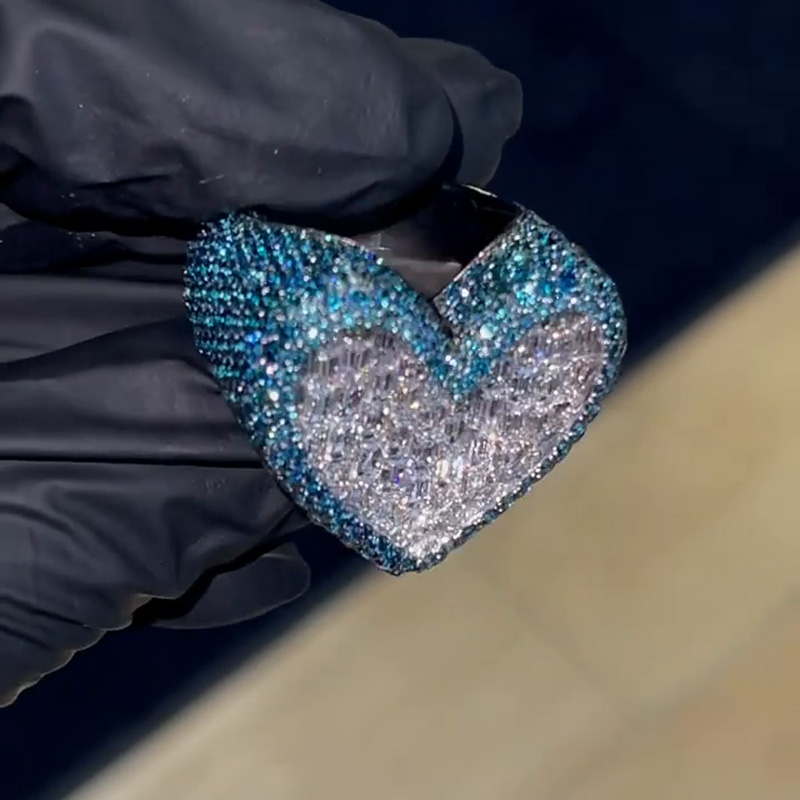 Emerald Cut White Sapphire With Paved Round Cut Blue Sapphires Handmade Men's Ring