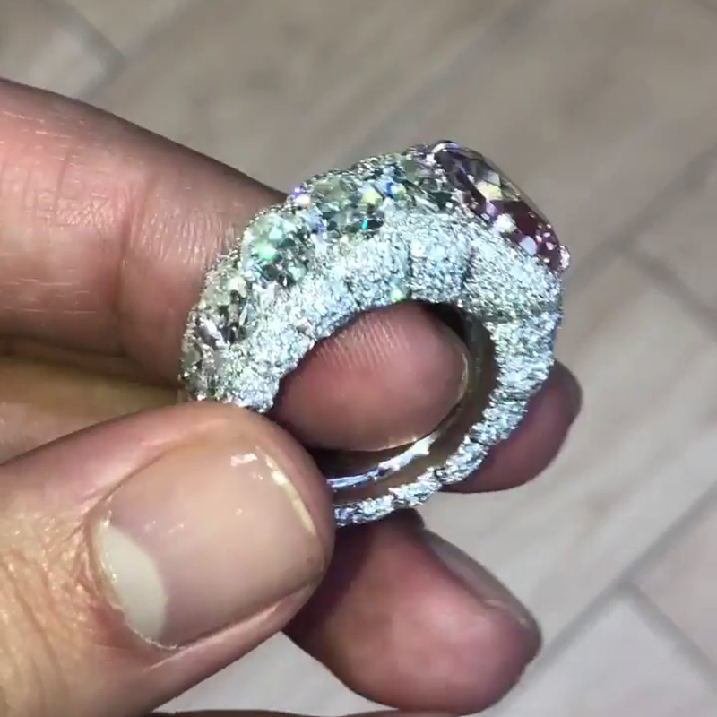 5ct Oval Cut Pink Sapphire Surrounded By Pave White Sapphires Eternity Men's Ring