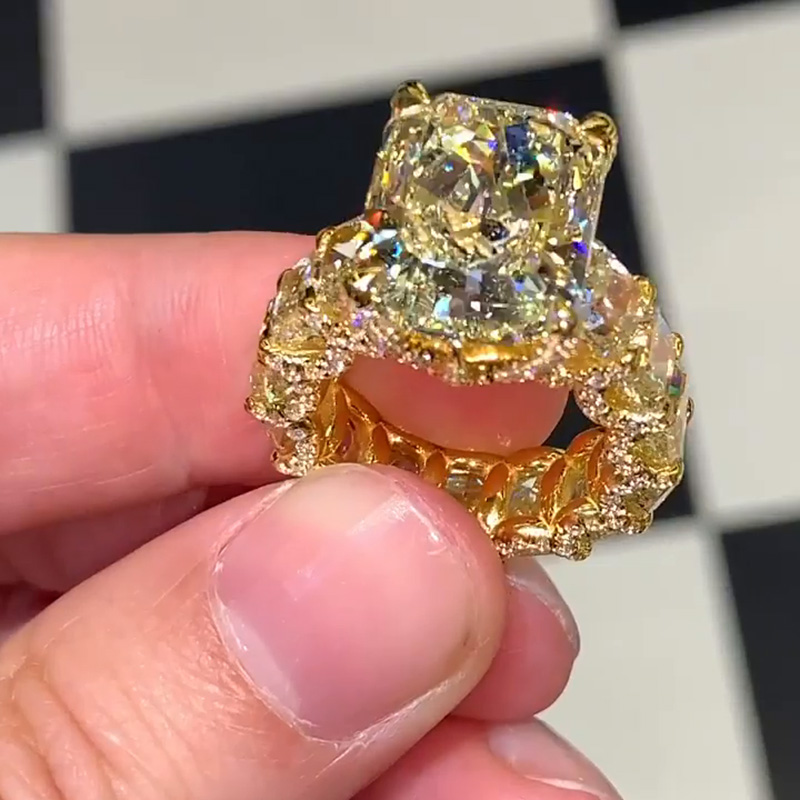 7ct Radiant Cut Yellow Sapphire Eternity Handmade Ring