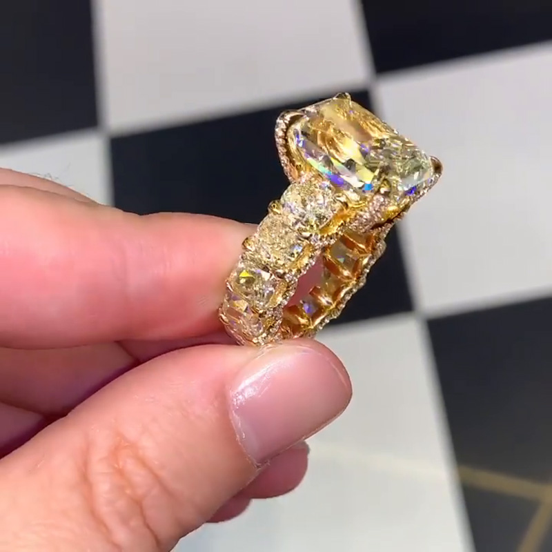 7ct Radiant Cut Yellow Sapphire Eternity Handmade Ring