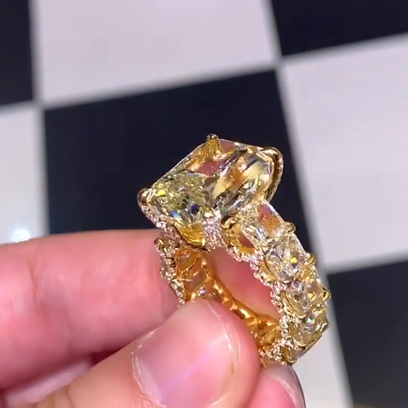 7ct Radiant Cut Yellow Sapphire Eternity Handmade Ring