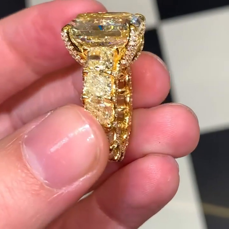 7ct Radiant Cut Yellow Sapphire Eternity Handmade Ring