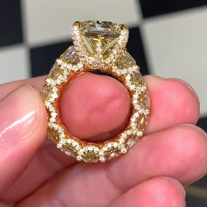 7ct Radiant Cut Yellow Sapphire Eternity Handmade Ring