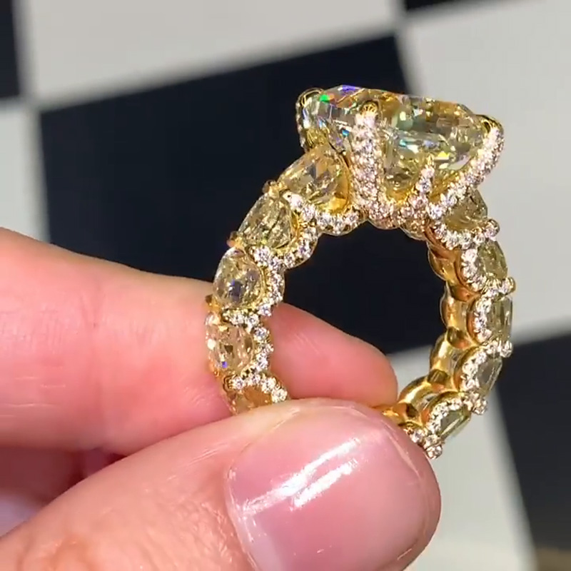 7ct Radiant Cut Yellow Sapphire Eternity Handmade Ring