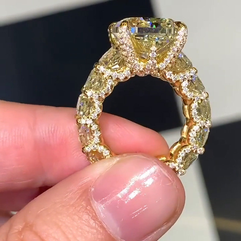 7ct Radiant Cut Yellow Sapphire Eternity Handmade Ring