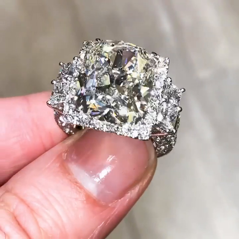 15ct Cushion Cut White Sapphire Halo Handmade Sterling Silver Ring