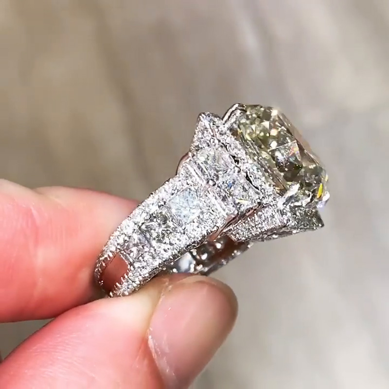 15ct Cushion Cut White Sapphire Halo Handmade Sterling Silver Ring