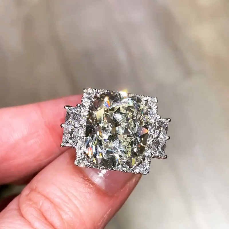 15ct Cushion Cut White Sapphire Halo Handmade Sterling Silver Ring