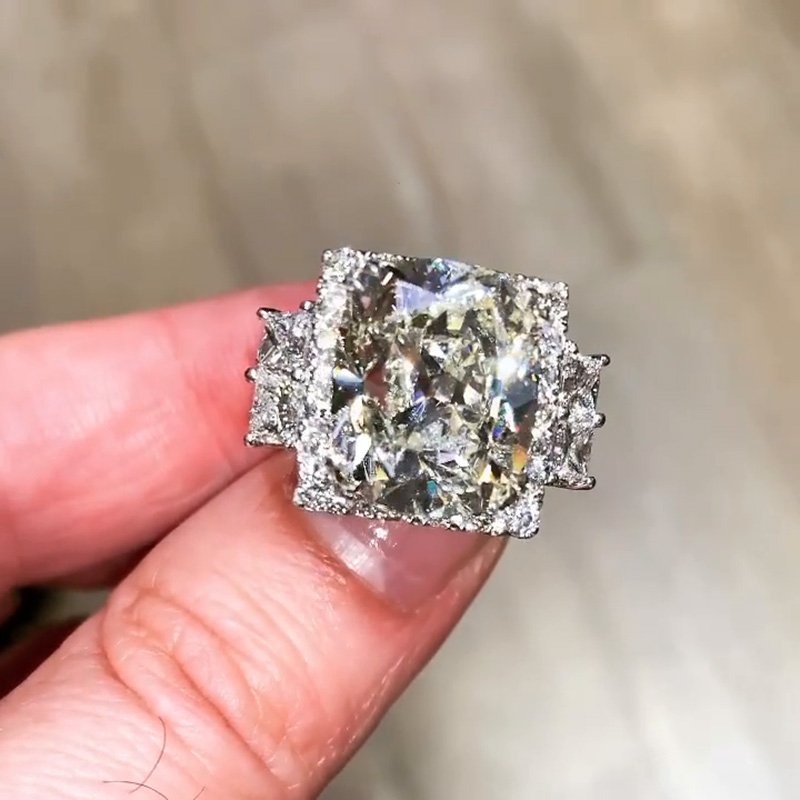 15ct Cushion Cut White Sapphire Halo Handmade Sterling Silver Ring