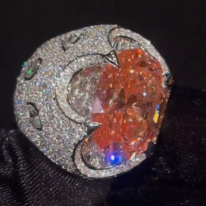 20ct Oval Cut Pink Sapphire Pave Set Handmade King's Ring