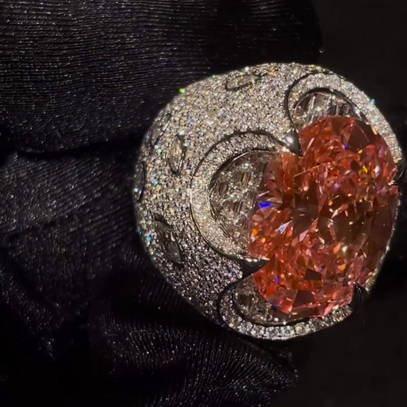 20ct Oval Cut Pink Sapphire Pave Set Handmade King's Ring