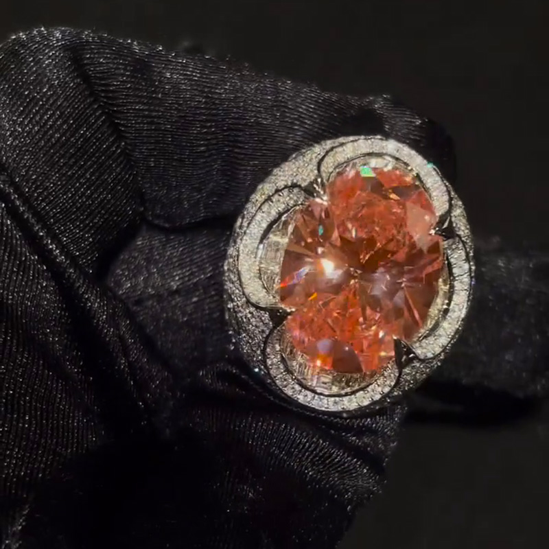 20ct Oval Cut Pink Sapphire Pave Set Handmade King's Ring