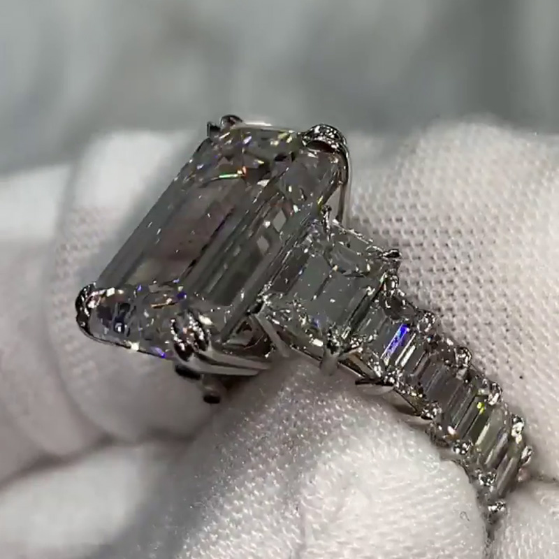 8ct Emerald Cut White Sapphire Eternity Handmade Engagement Ring