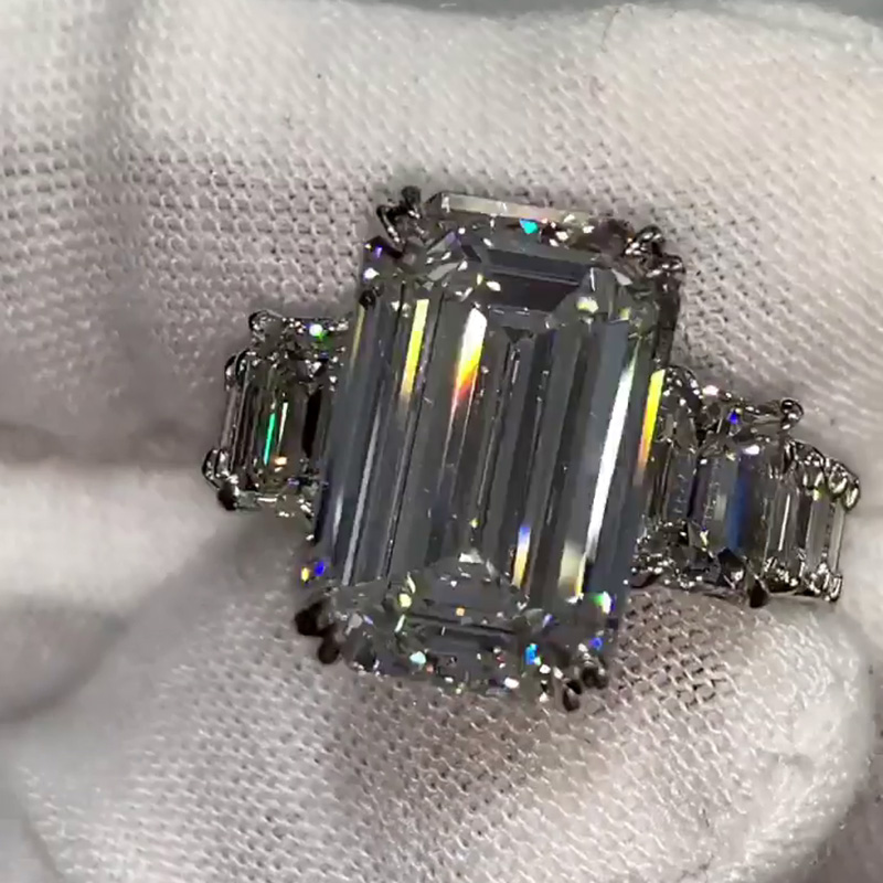 8ct Emerald Cut White Sapphire Eternity Handmade Engagement Ring