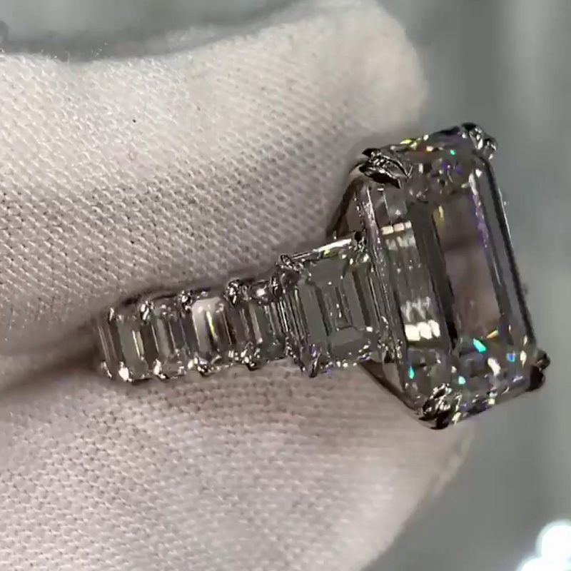 8ct Emerald Cut White Sapphire Eternity Handmade Engagement Ring