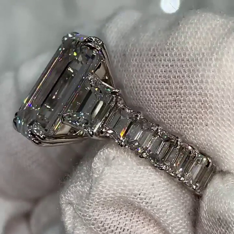 8ct Emerald Cut White Sapphire Eternity Handmade Engagement Ring