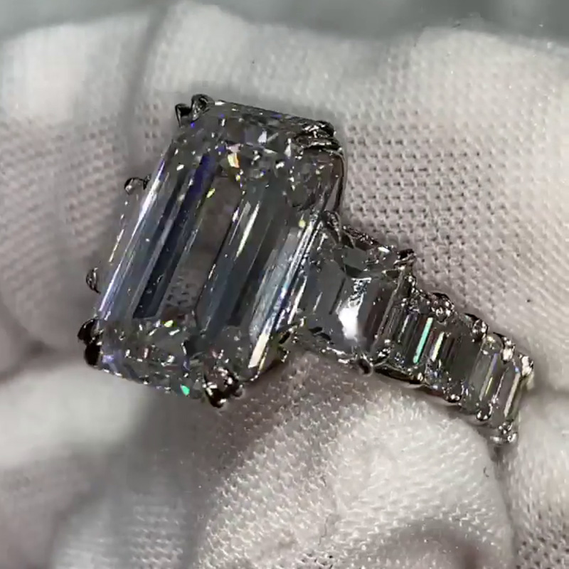 8ct Emerald Cut White Sapphire Eternity Handmade Engagement Ring