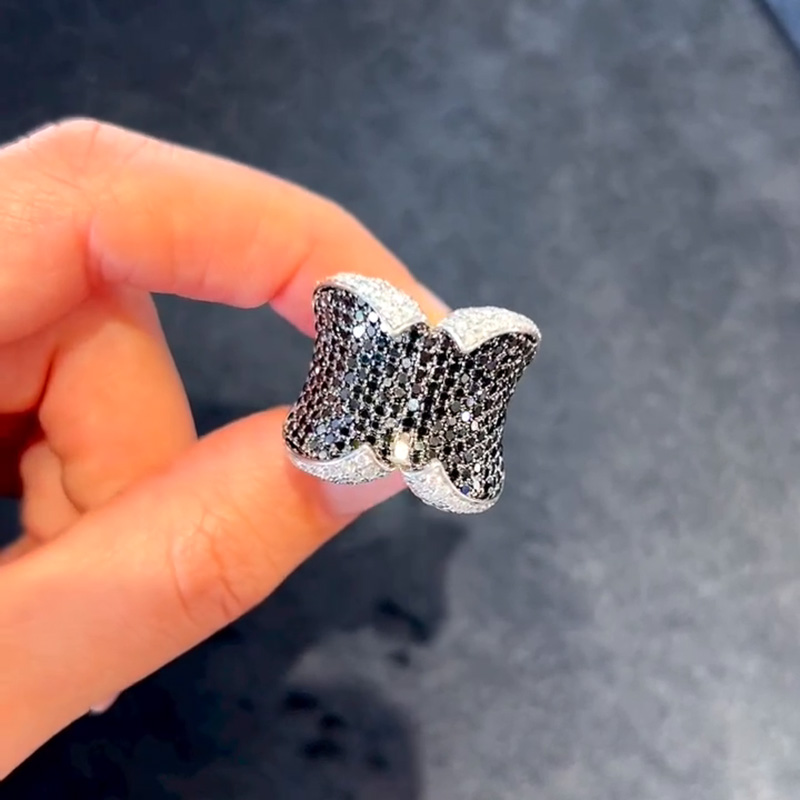 Round Cut White & Black Sapphire Handmade Sterling Silver Ring