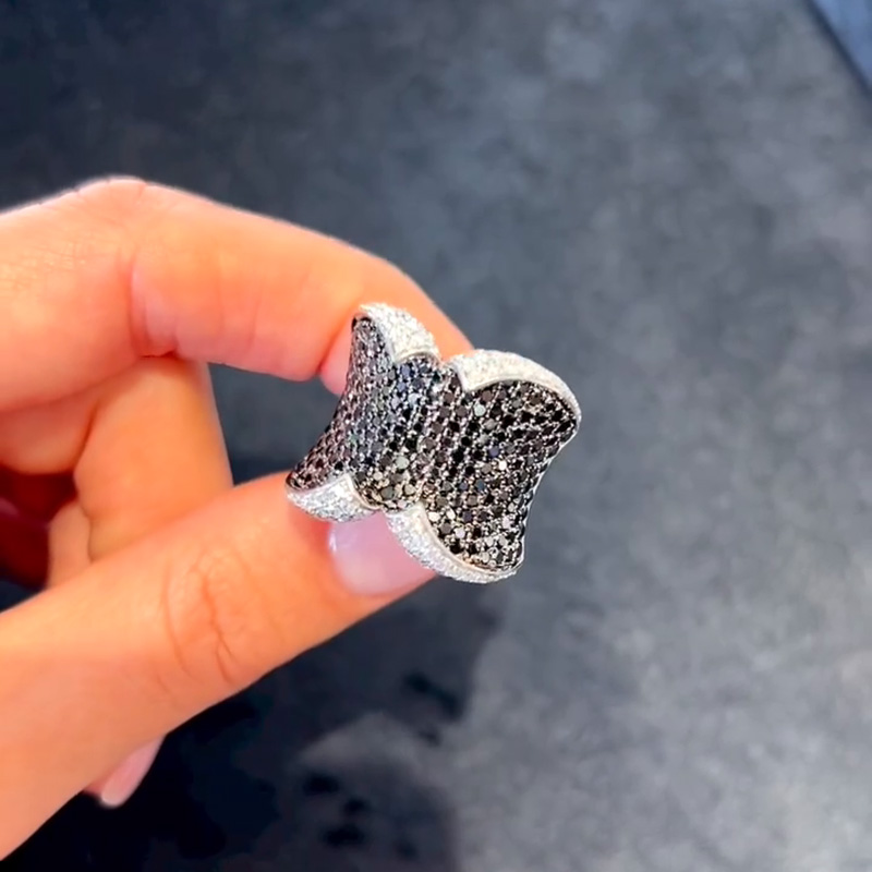 Round Cut White & Black Sapphire Handmade Sterling Silver Ring
