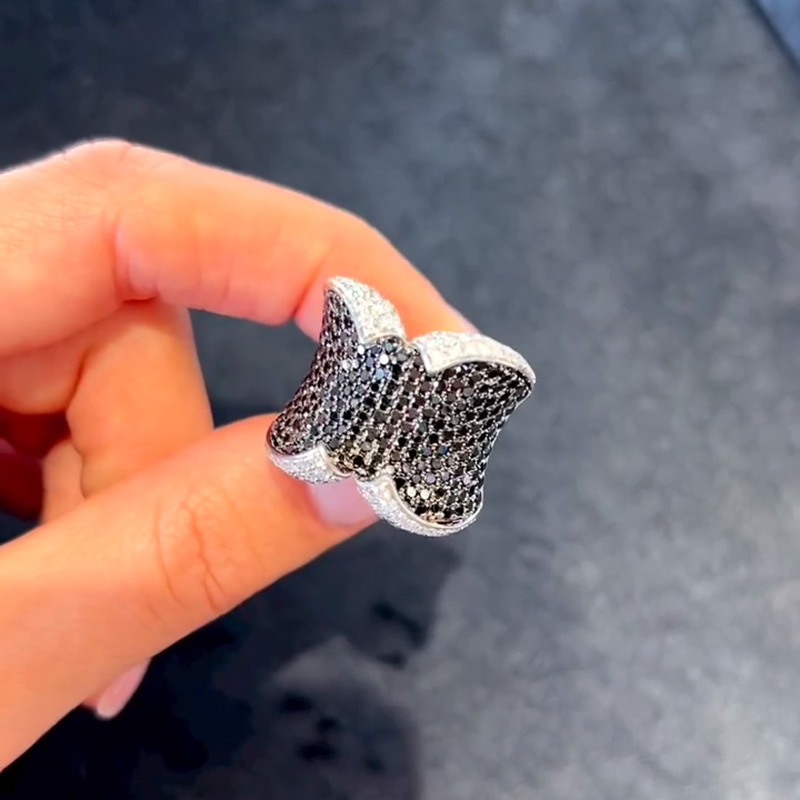 Round Cut White & Black Sapphire Handmade Sterling Silver Ring