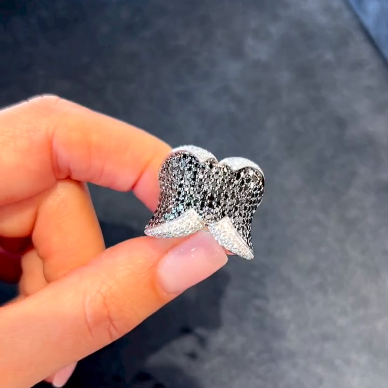 Round Cut White & Black Sapphire Handmade Sterling Silver Ring