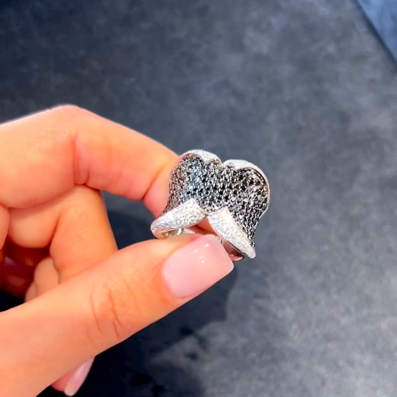 Round Cut White & Black Sapphire Handmade Sterling Silver Ring