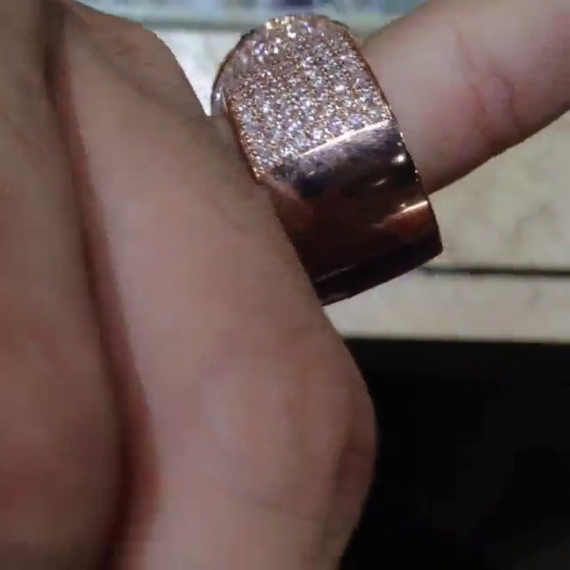 Round Cut White Sapphire Pave Set Rose Gold Handmade Men's Ring