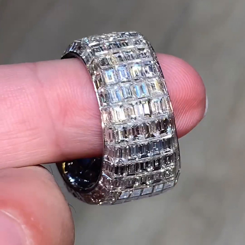 10ct Emerald Cut Blue Sapphire Invisible Set Luxury Men's Ring