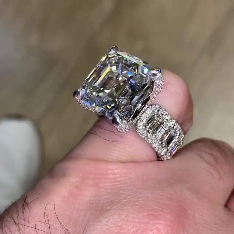 8ct Asscher Cut White Sapphire Eternity Band Paved Handmade Men's Ring