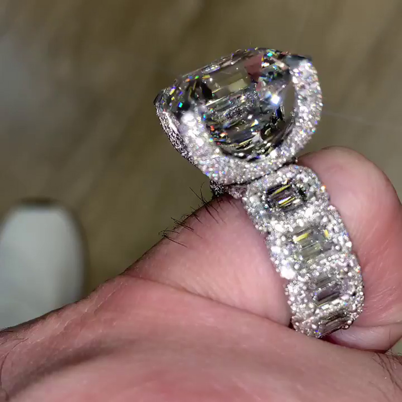 8ct Asscher Cut White Sapphire Eternity Band Paved Handmade Men's Ring